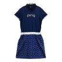 PING ピン 半袖ワンピース 総柄 ネイビー系 M 【中古】ゴルフウェア レディース