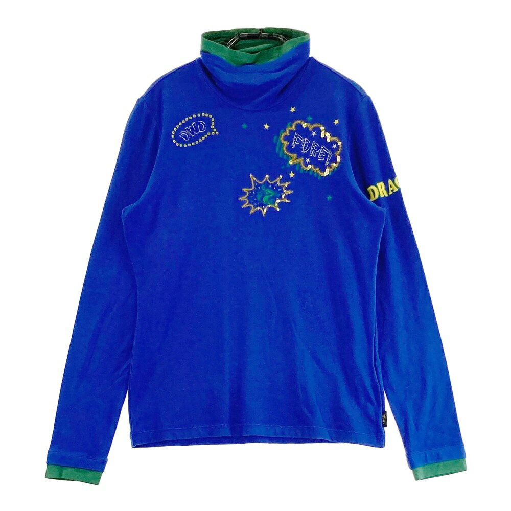 DANCE WITH DRAGON ダンスウィズドラゴン ハイネック 長袖Tシャツ スパンコール ブルー系 2 【中古】ゴルフウェア レディース