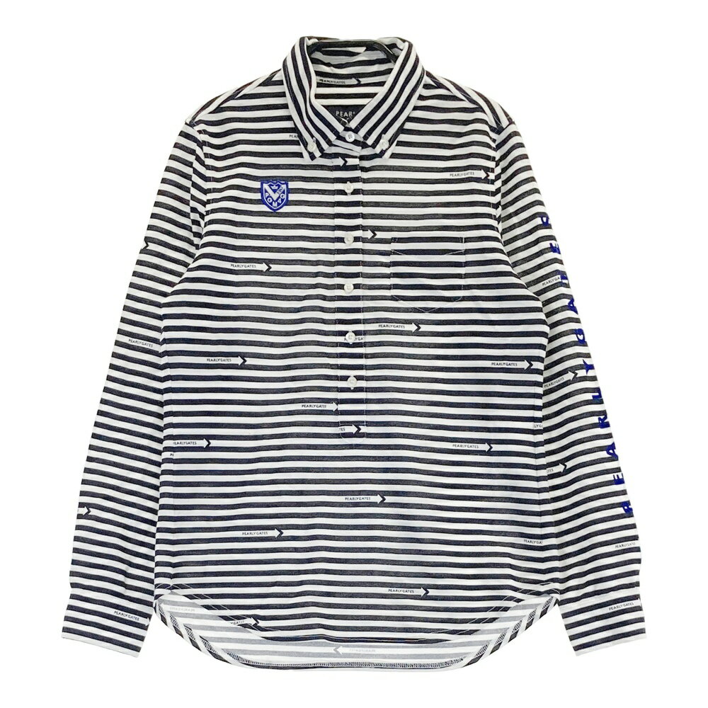 PEARLY GATES パーリーゲイツ 長袖ポロシャツ ボーダー柄 ホワイト系 0 【中古】ゴルフウェア レディース