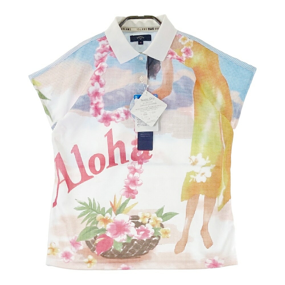 CALLAWAY キャロウェイ 半袖ポロシャツ 総柄 ホワイト系 M 【中古】ゴルフウェア レディース