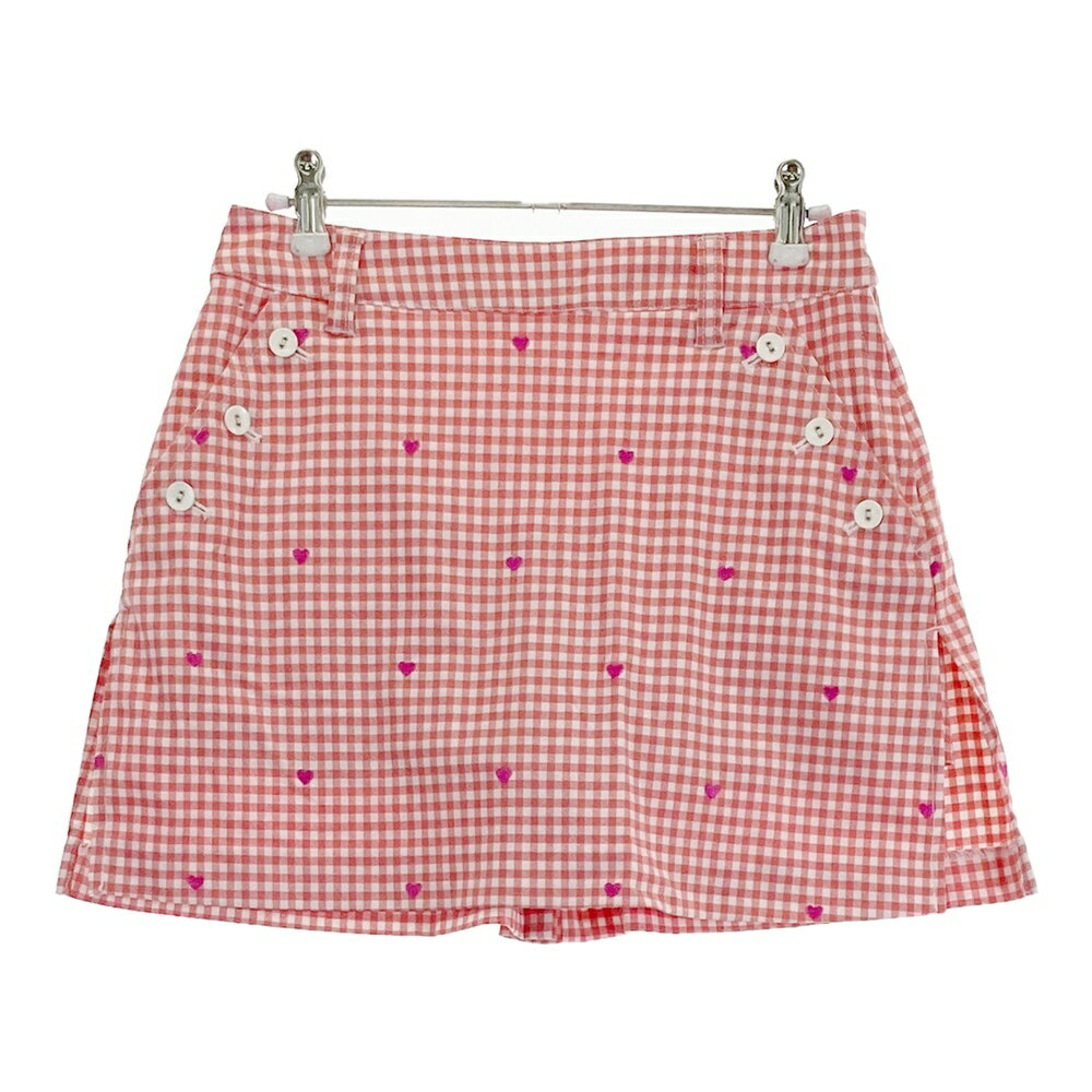 VIVA HEART ビバハート インナー付ストレッチスカート チェック柄 レッド系 38 【中古】ゴルフウェア レディース
