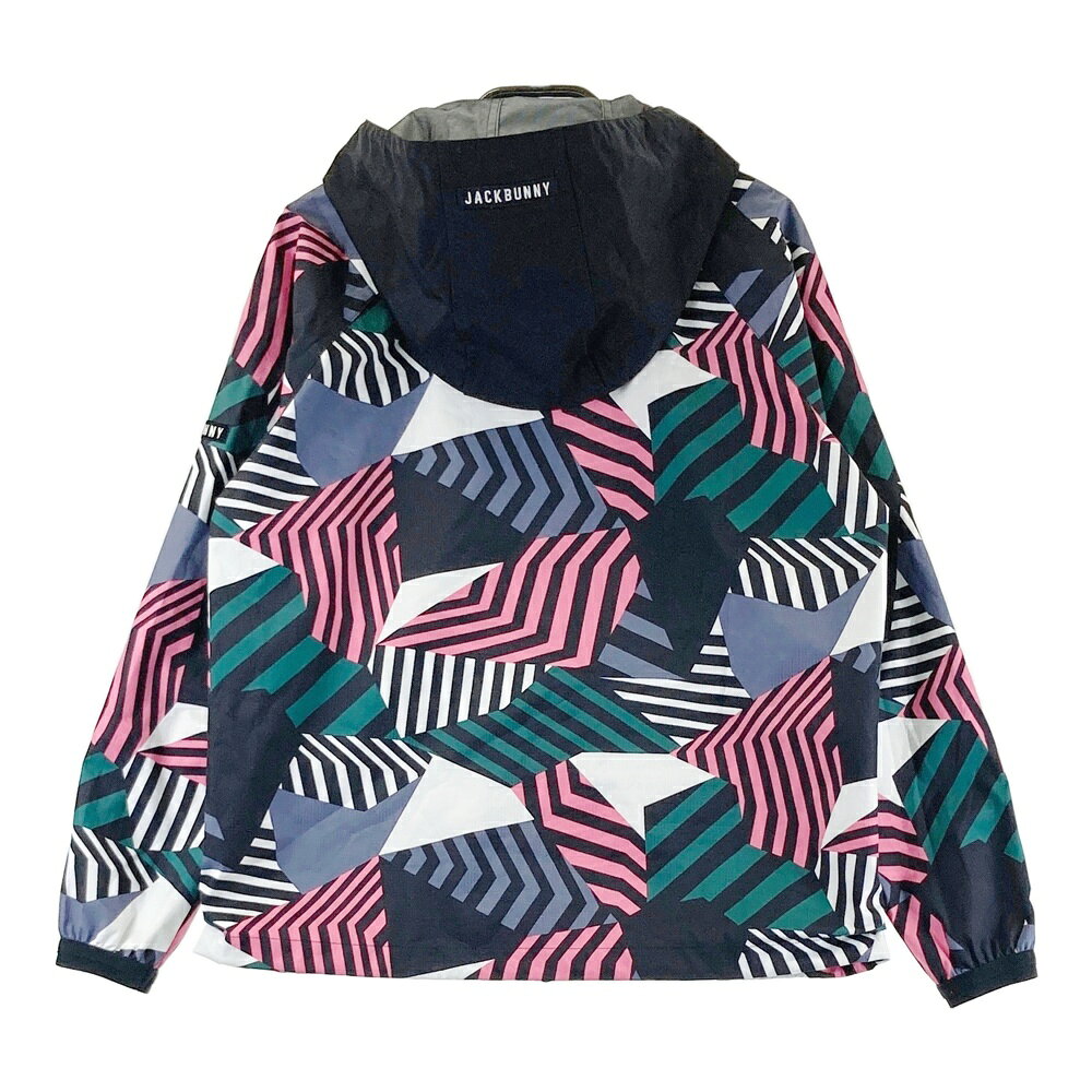 JACK BUNNY ジャックバニー フード付 ジップジャケット 総柄 ピンク系 0 【中古】ゴルフウェア レディース