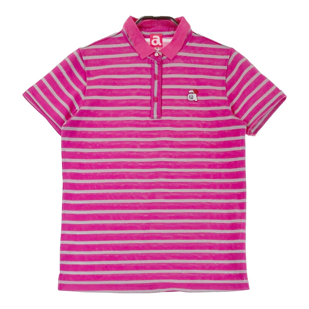 ARCHIVIO アルチビオ 半袖ポロシャツ ボーダー ビーズ ワッペン ピンク系 38 【中古】ゴルフウェア レディース