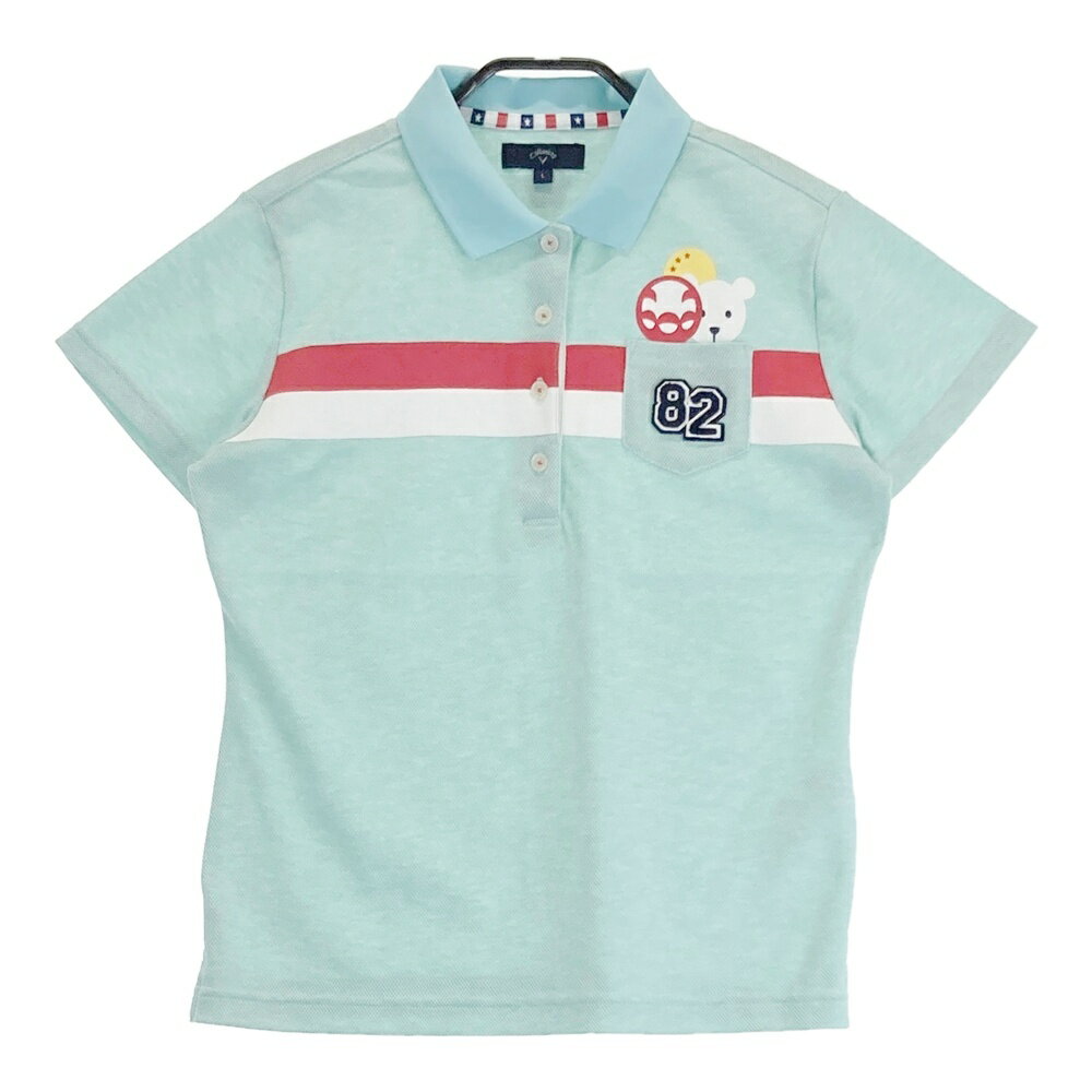 CALLAWAY キャロウェイ 半袖ポロシャツ ベアプリント ブルー系 L 【中古】ゴルフウェア レディース