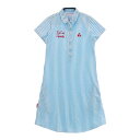 LE COQ GOLF ルコックゴルフ 半袖ワンピース ストライプ ブルー系 M 【中古】ゴルフウェア レディース