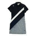 DESCENTE GOLF デサントゴルフ 半袖ポロ ワンピース ストライプ柄 ブラック系 M 【中古】ゴルフウェア レディース