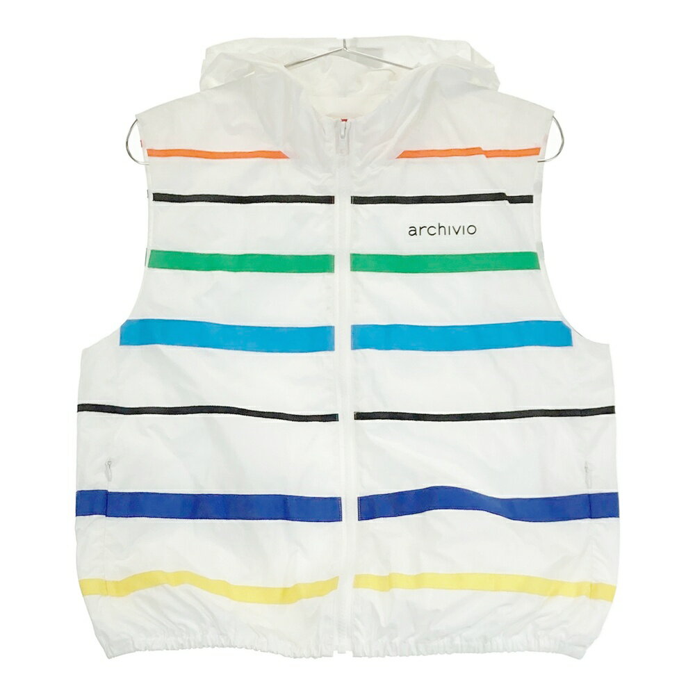 ARCHIVIO アルチビオ フード付 ジップベスト ボーダー柄 ホワイト系 40 【中古】ゴルフウェア レディース