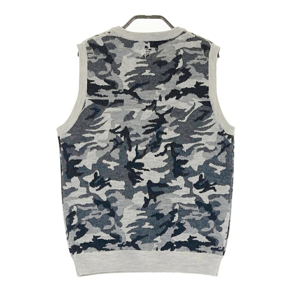 BEAMS GOLF ビームスゴルフ ウール Vネック ニットベスト カモフラ 迷彩柄 グレー系 L 【中古】ゴルフウェア レディース