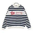 PING ピン 2023年モデル 長袖ニットセーター ボーダー柄 ホワイト系 M 【中古】ゴルフウェア レディース