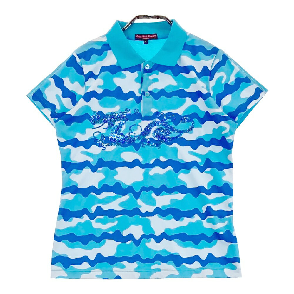 DANCE WITH DRAGON ダンスウィズドラゴン 半袖ポロシャツ 迷彩 ブルー系 2 【中古】ゴルフウェア レディース