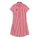 LE COQ GOLF ルコックゴルフ 半袖ワンピース ストライプ柄 レッド系 L 【中古】ゴルフウェア レディース