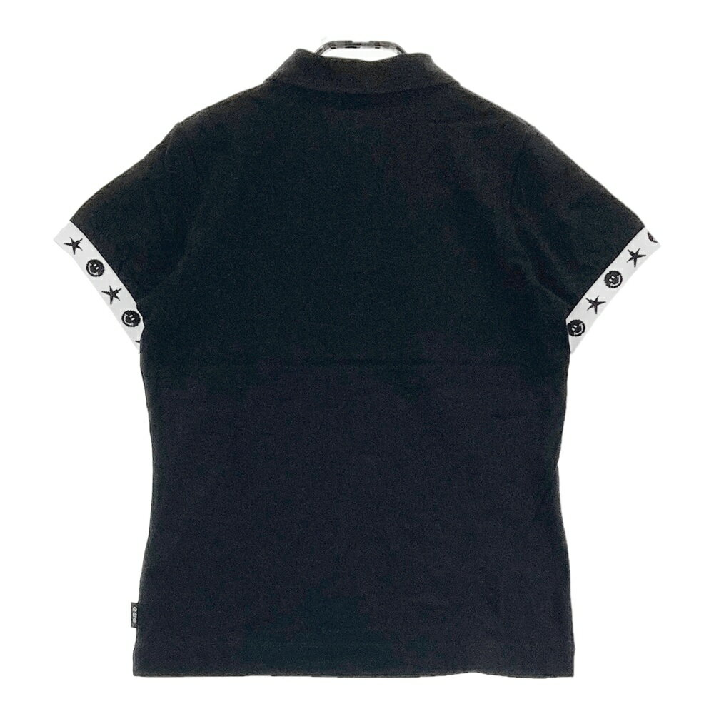 DANCE WITH DRAGON ダンスウィズドラゴン 半袖ポロシャツ スマイル ブラック系 2 【中古】ゴルフウェア レディース