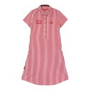 LE COQ GOLF ルコックゴルフ 半袖ワンピース ストライプ レッド系 M 【中古】ゴルフウェア レディース