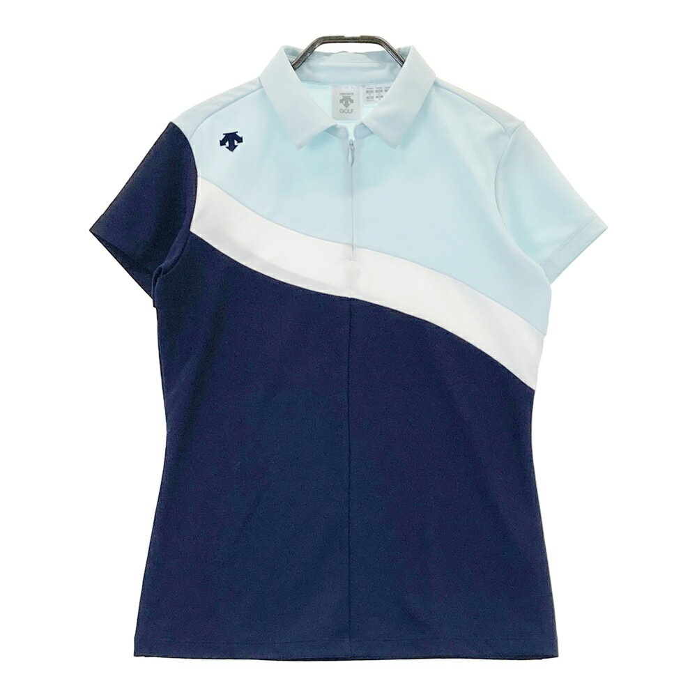 DESCENTE GOLF デサントゴルフ ハーフジップ半袖ポロシャツ ネイビー系 M 【中古】ゴルフウェア レディ..