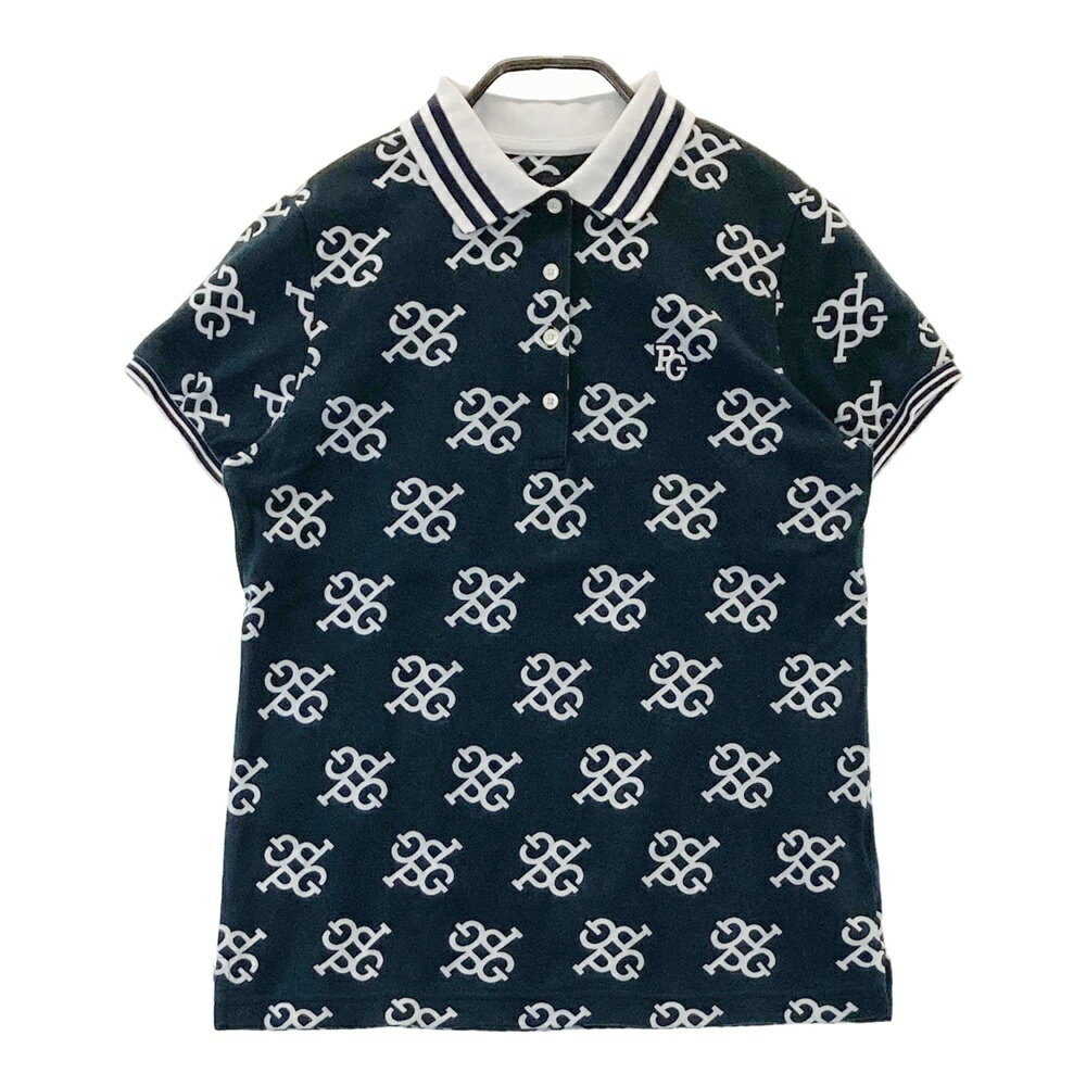 PEARLY GATES パーリーゲイツ 半袖ポロシャツ PGモノグラム 総柄 ネイビー系 1 【中古】ゴルフウェア ..