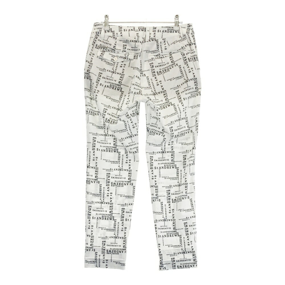 ST ANDREWS セントアンドリュース ロングパンツ シアサッカー ロゴ総柄 ホワイト系 M 【中古】ゴルフウェア レディース