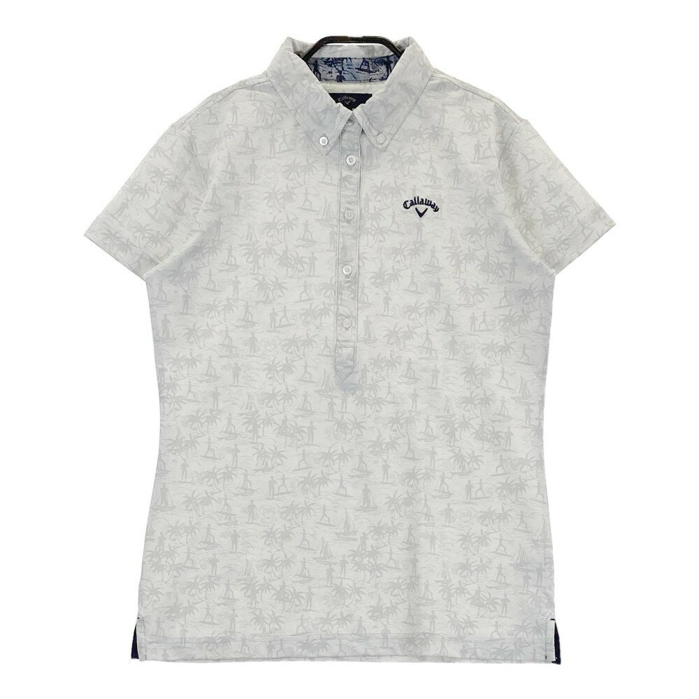 CALLAWAY キャロウェイ 半袖ポロシャツ ボタンダウン 総柄 グレー系 L 【中古】ゴルフウェア レディース