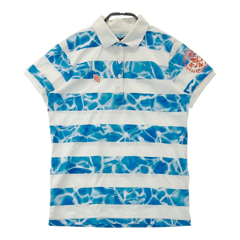 PEARLY GATES パーリーゲイツ 半袖ポロシャツ ボーダー柄 ブルー系 0 【中古】ゴルフウェア レディース