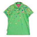 LE COQ GOLF ルコックゴルフ 半袖ポロシャツ 総柄 グリーン系 L 【中古】ゴルフウェア レディース