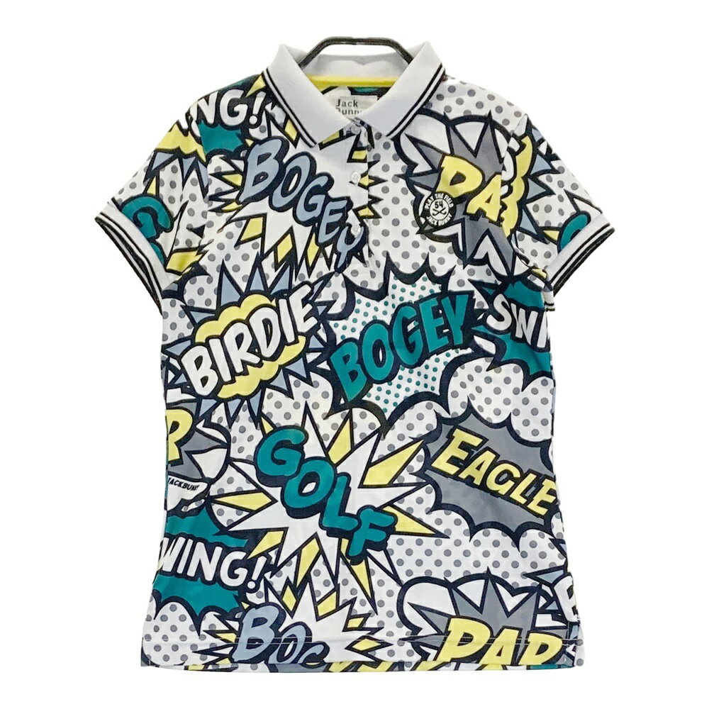 JACK BUNNY ジャックバニー 半袖ポロシャツ コミック 総柄 ホワイト系 1 【中古】ゴルフウェア レディ..