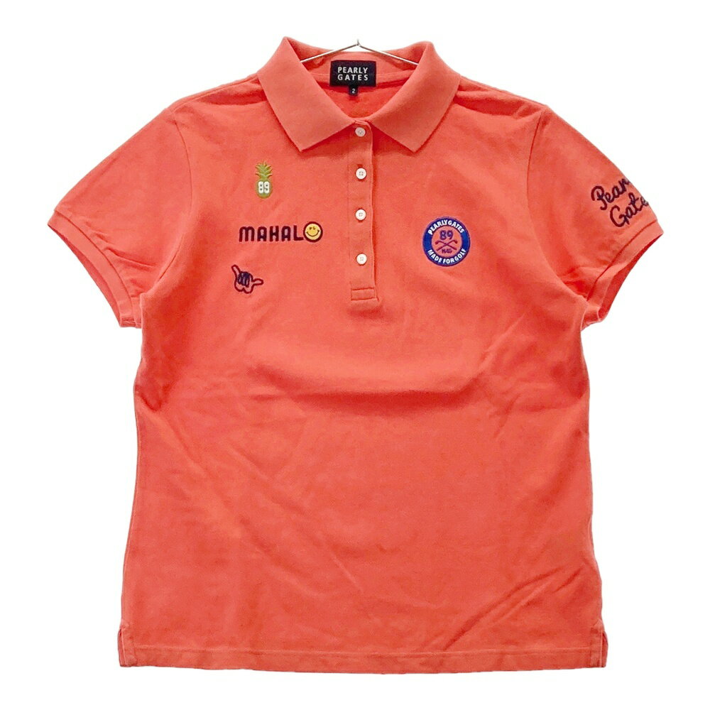 PEARLY GATES パーリーゲイツ 半袖ポロシャツ 二コちゃん オレンジ系 2 【中古】ゴルフウェア レディース