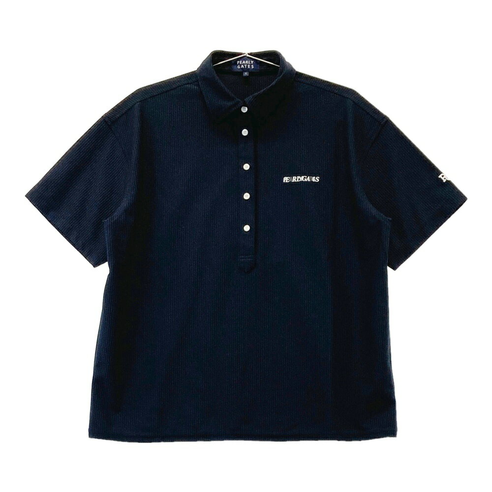 PEARLY GATES パーリーゲイツ 半袖ポロシャツ ストライプ柄 ブラック系 1 【中古】ゴルフウェア レディ..