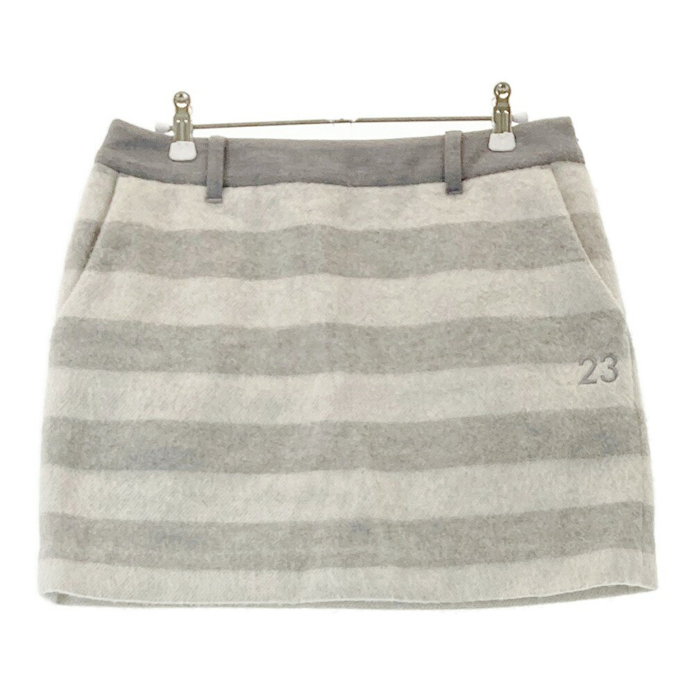 23区GOLF ニジュウサンクゴルフ SKVLYW0438 ウール混 裏地付スカート ボーダー柄 グレー系 67 【中古】ゴルフウェア レディース