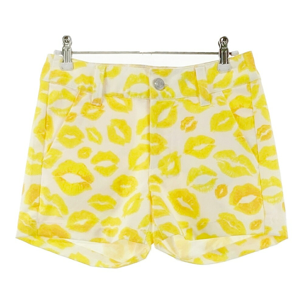 LOUD MOUTH ラウドマウス ショートパンツ 総柄 キスマーク イエロー系 S 【中古】ゴルフウェア レディース