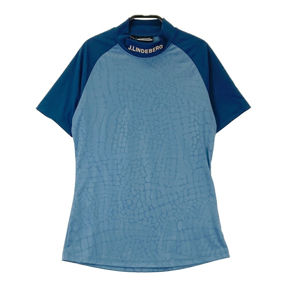 J.LINDEBERG ジェイリンドバーグ 072-25845 ハイネック 半袖Tシャツ クロコダイル 総柄 ブルー系 M 【中古】ゴルフウェア レディース