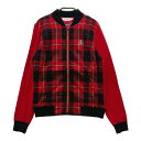 MUNSING WEAR マンシングウェア 切替 ニットジップジャケット チェック柄 レッド系 M 【中古】ゴルフウェア レディース