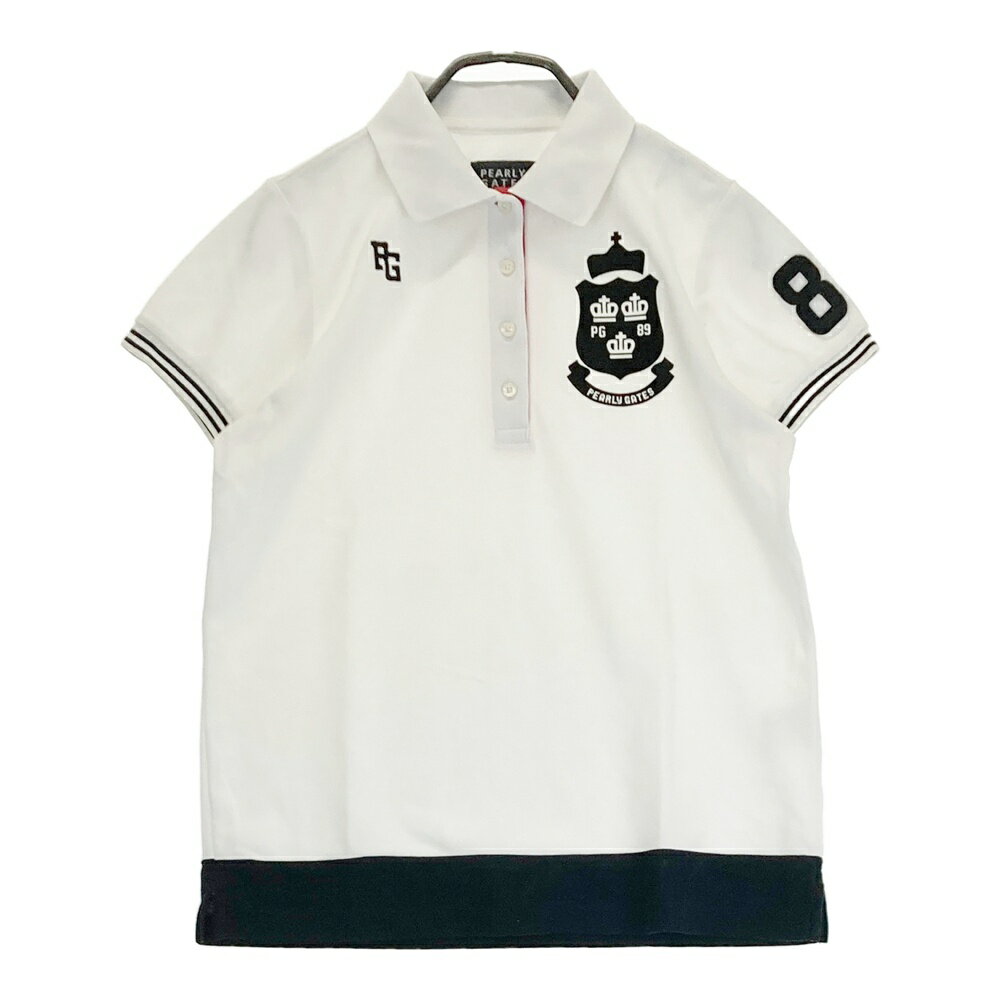 PEARLY GATES パーリーゲイツ 半袖ポロシャツ 王冠 ホワイト系 0 【中古】ゴルフウェア レディース