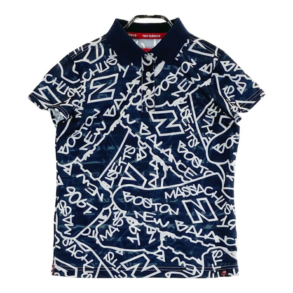 NEW BALANCE GOLF ニューバランス 半袖ポロシャツ 総柄 ネイビー系 1 【中古】ゴルフウェア レディース