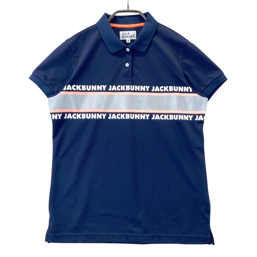 JACK BUNNY ジャックバニー 半袖ポロシャツ プリント ネイビー系 2 【中古】ゴルフウェア レディース
