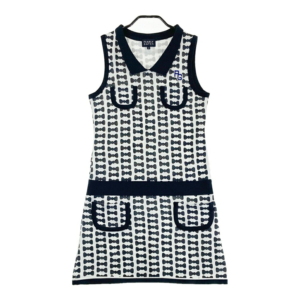 PEARLY GATES パーリーゲイツ ノースリーブワンピース リボン総柄 ネイビー系 0 【中古】ゴルフウェア ..