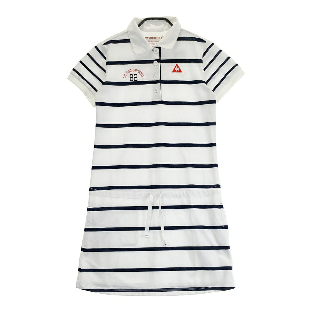 LE COQ GOLF ルコックゴルフ 半袖ワンピース ボーダー柄 ホワイト系 L 【中古】ゴルフウェア レディース