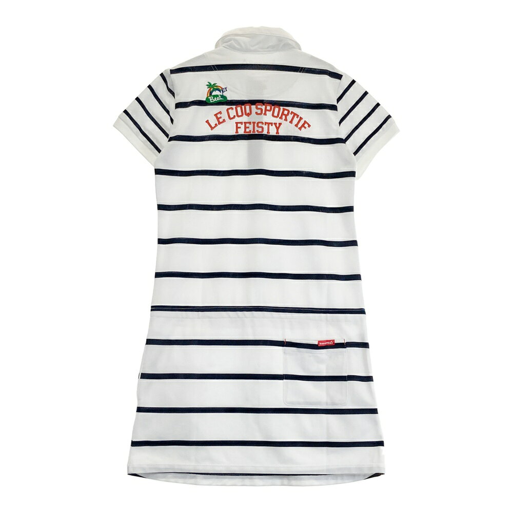 LE COQ GOLF ルコックゴルフ 半袖ワンピース ボーダー柄 ホワイト系 L 【中古】ゴルフウェア レディース