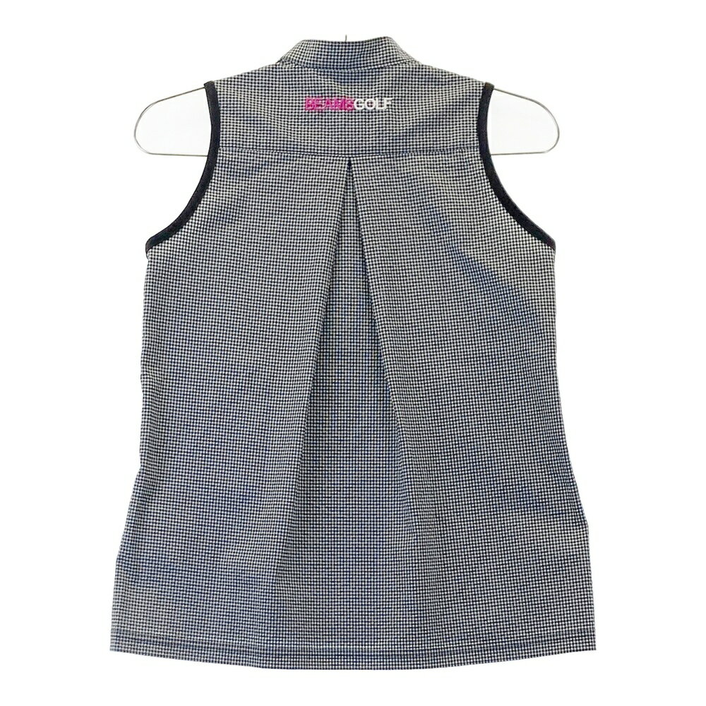 BEAMS GOLF ビームスゴルフ シアサッカー ノースリーブシャツ ギンガムチェック柄 ブラック系 S 【中古】ゴルフウェア レディース