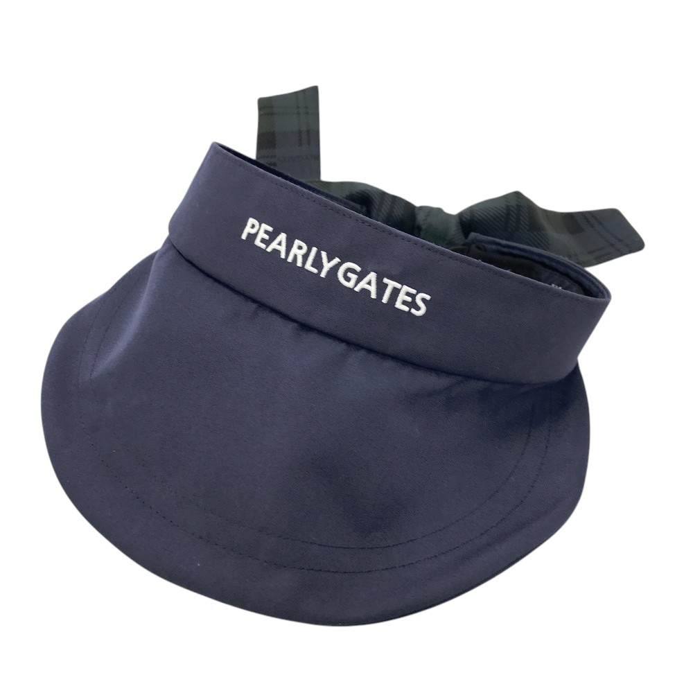 PEARLY GATES パーリーゲイツ 2023年モデル ツバ広 サンバイザー リボン付 ネイビー系 FR 【中古】ゴルフウェア