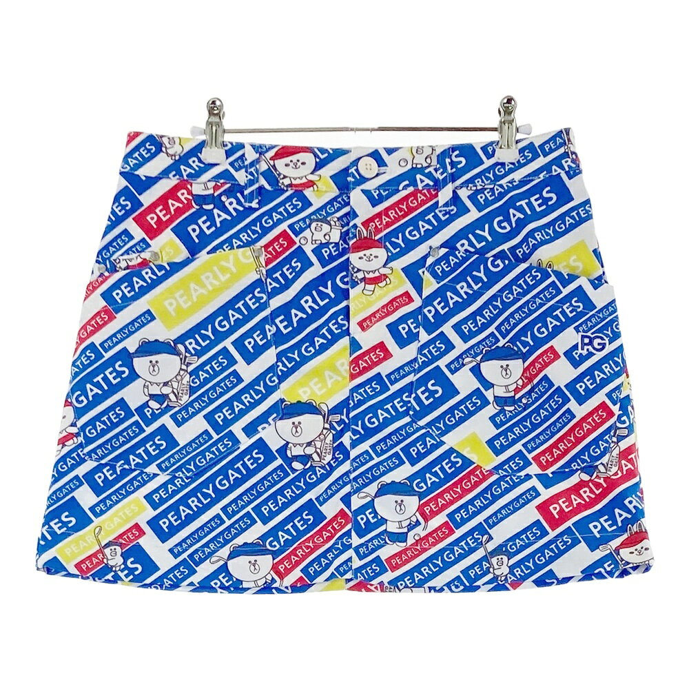 PEARLY GATES パーリーゲイツ × LINE FRIENDS ストレッチスカート 総柄 ブルー系 2 【中古】ゴルフウェア レディース