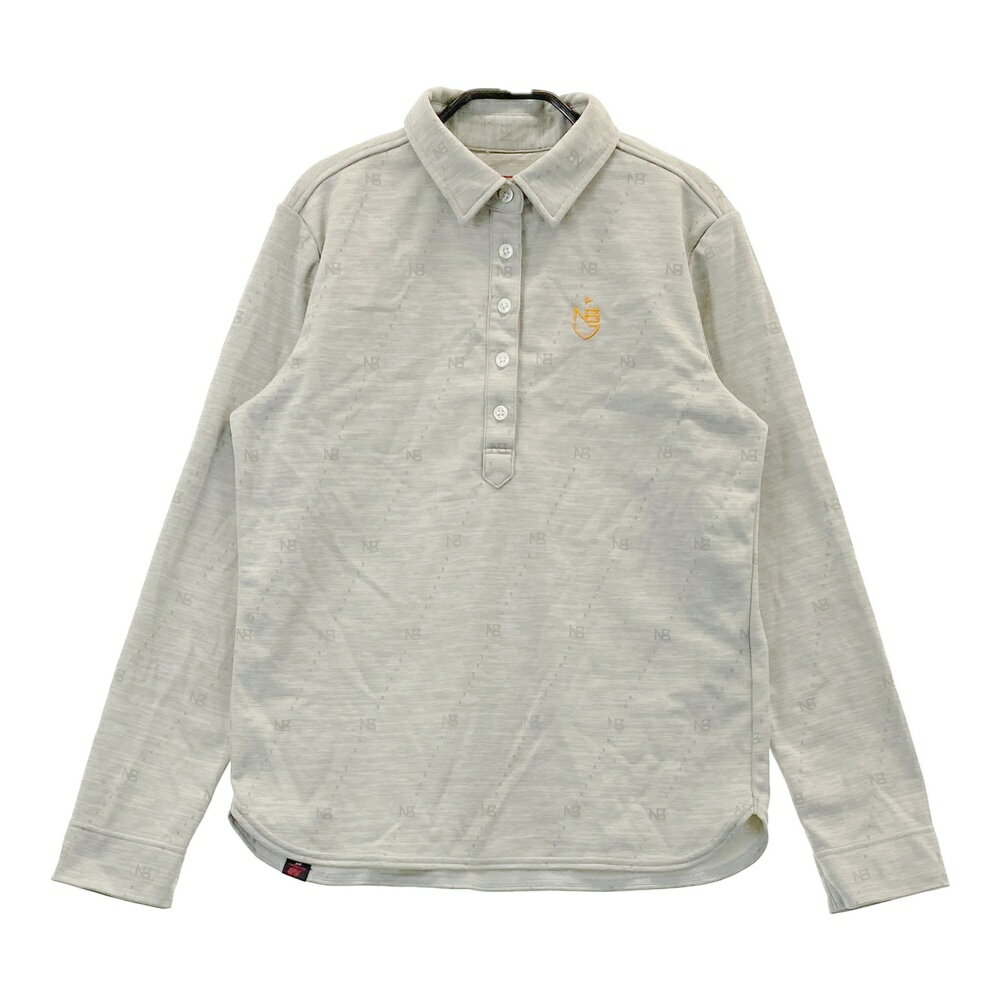 NEW BALANCE GOLF ニューバランス 裏起毛 長袖ポロシャツ 総柄 グレー系 2 【中古】ゴルフウェア レデ..