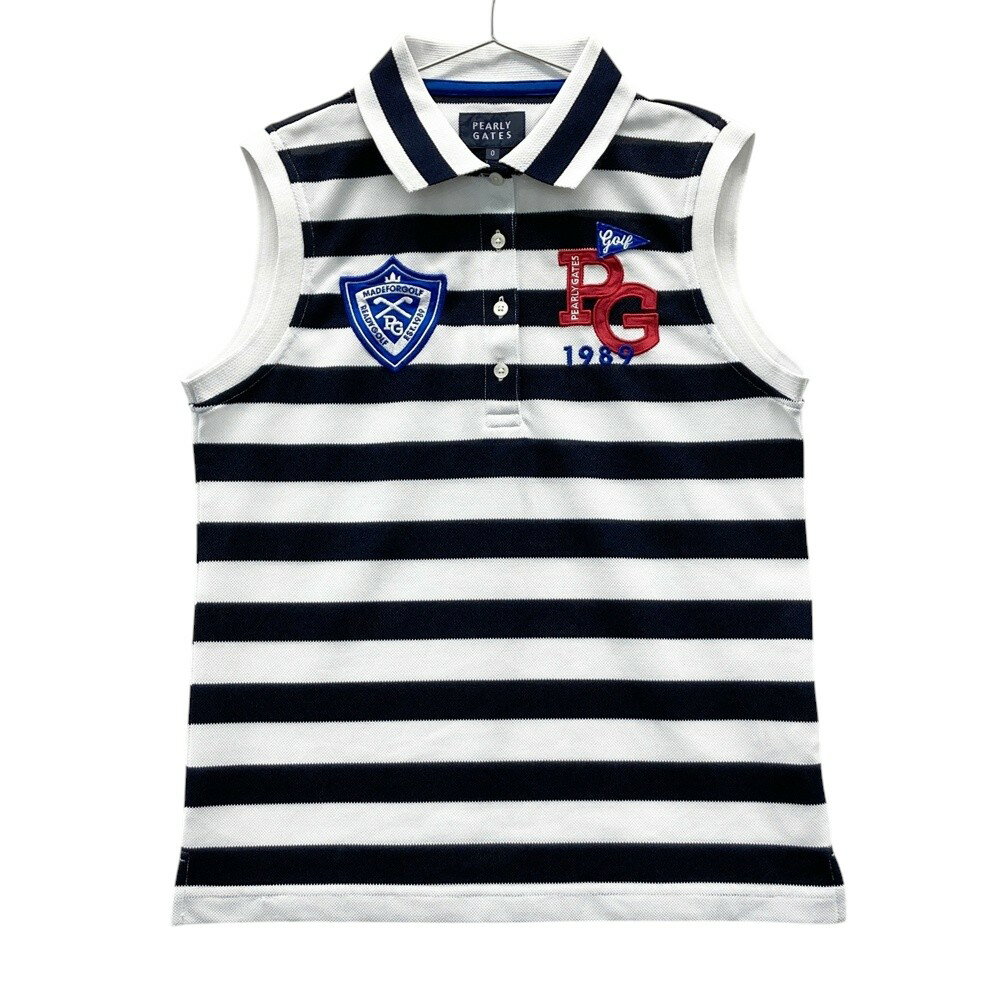PEARLY GATES パーリーゲイツ ノースリーブポロシャツ ボーダー柄 ネイビー系 0 【中古】ゴルフウェア ..