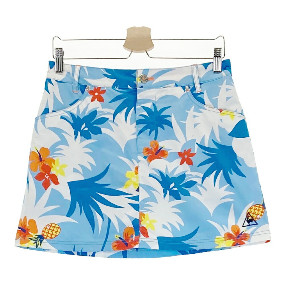 LE COQ GOLF ルコックゴルフ インナー付スカート ヤシの葉×ハイビスカス柄 ブルー系 11 【中古】ゴルフ..