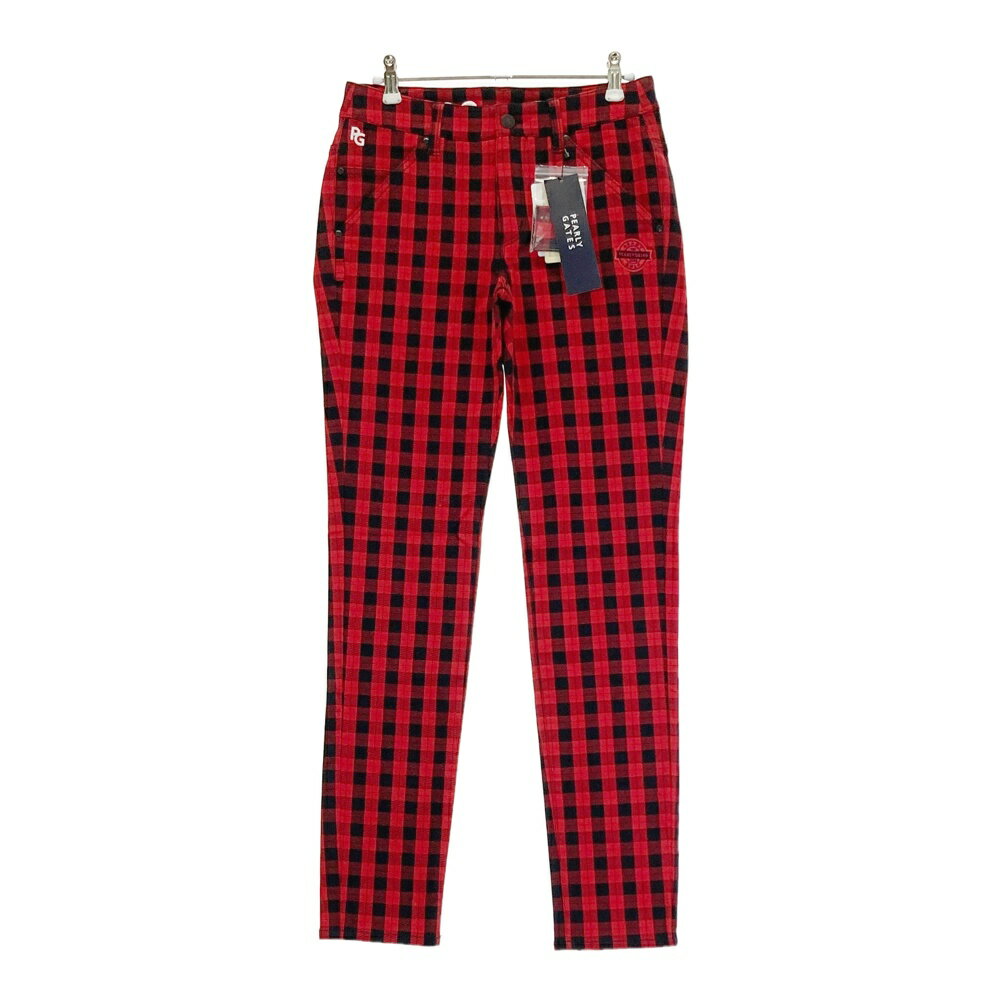 PEARLY GATES パーリーゲイツ 055-1231004 ストレッチパンツ チェック柄 レッド系 0 【中古】ゴルフウェア レディース