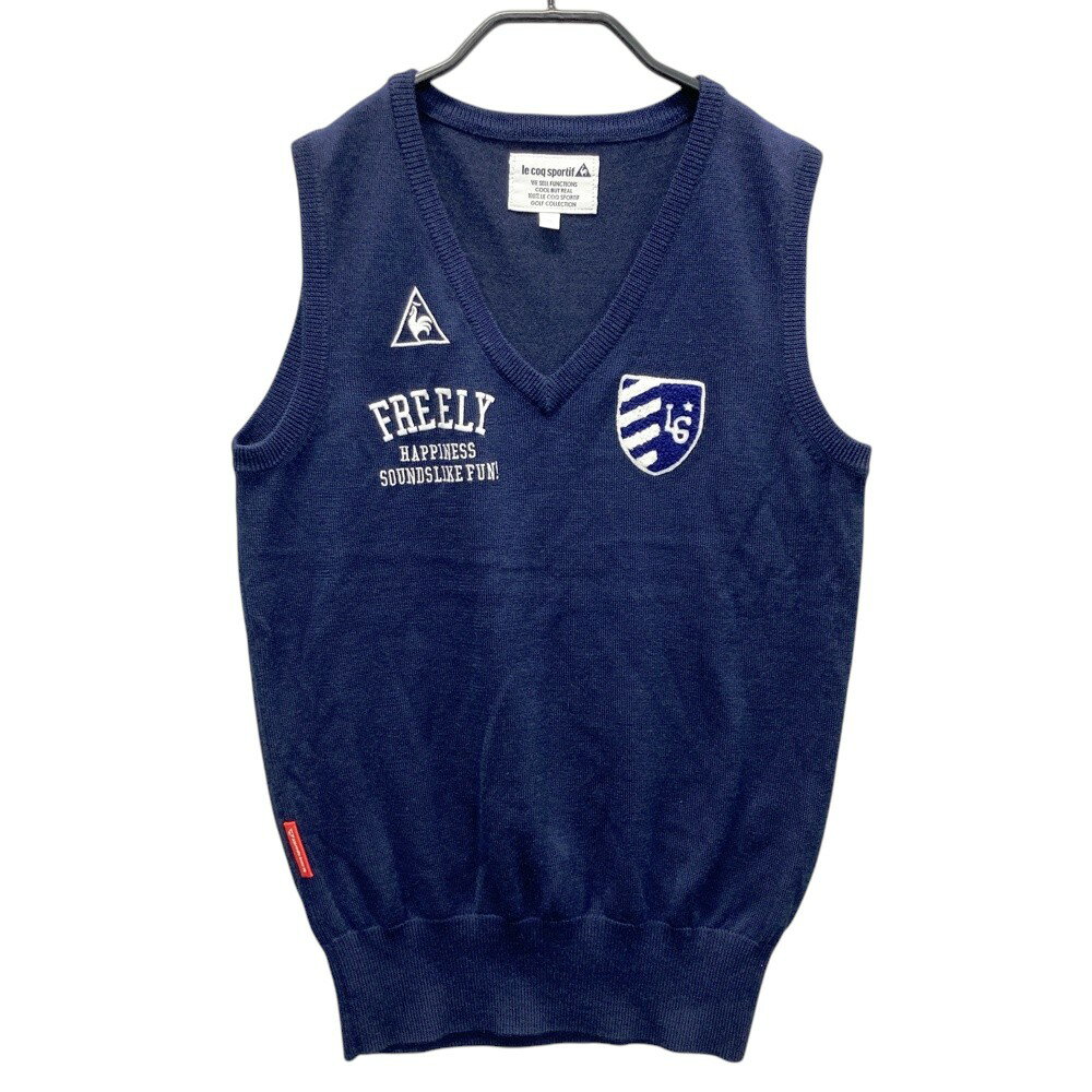LE COQ GOLF ルコックゴルフ Vネック ニットベスト 刺繍 ネイビー系 M 【中古】ゴルフウェア レディース