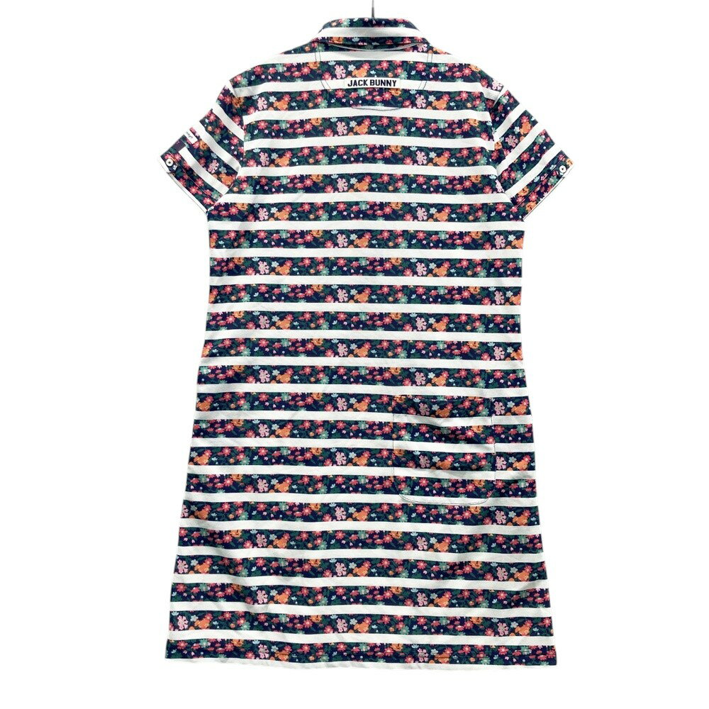 JACK BUNNY ジャックバニー × LIBERTY 半袖 ポロワンピース 花 ボーダー柄 ネイビー系 2 【中古】ゴルフウェア レディース