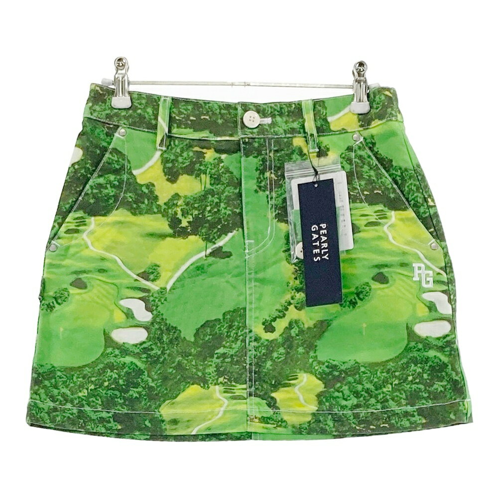 PEARLY GATES パーリーゲイツ 30周年 ストレッチスカート ニコちゃん 総柄 グリーン系 00 【中古】ゴル..