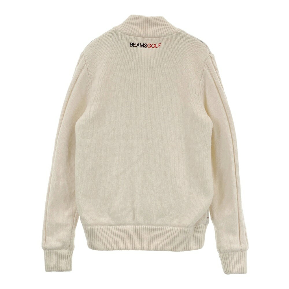 BEAMS GOLF ビームスゴルフ PURPLE LABEL ニットジップジャケット チェック柄側 ホワイト系 M 【中古】ゴルフウェア レディース