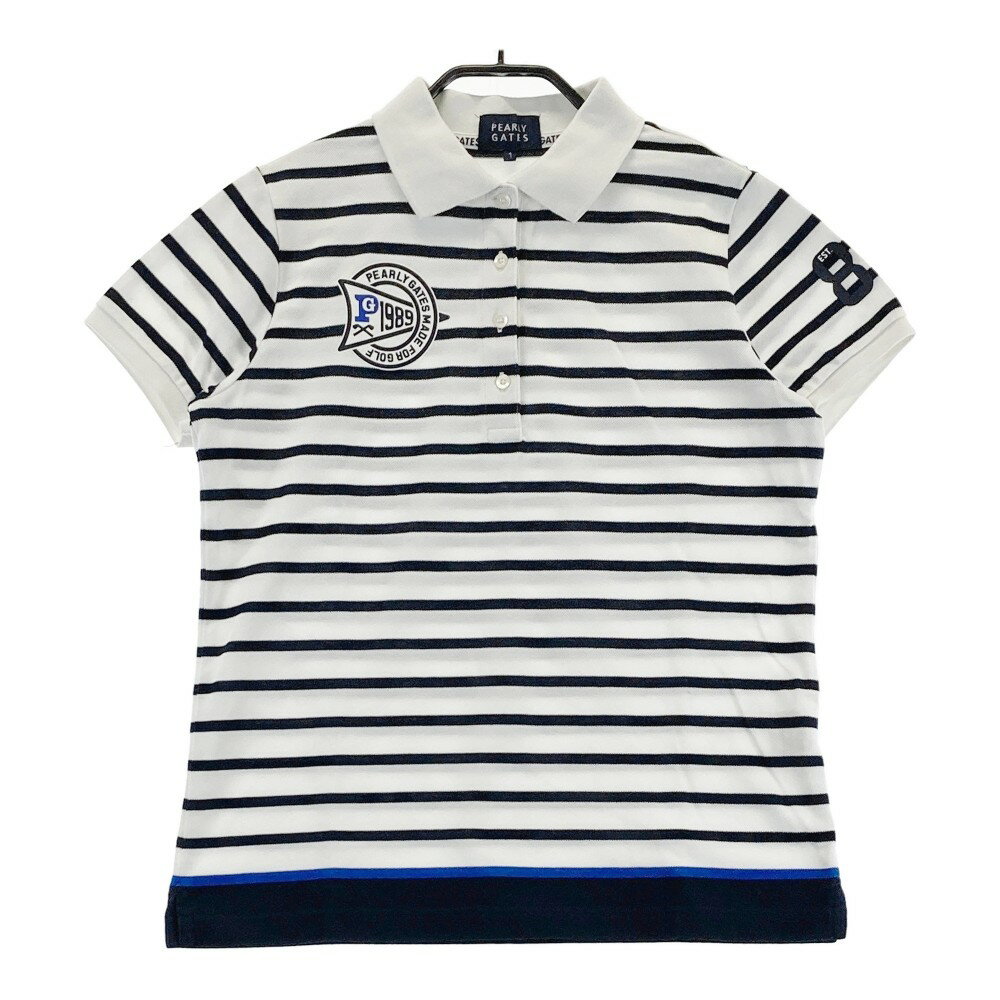 PEARLY GATES パーリーゲイツ 30周年モデル 半袖ポロシャツ ボーダー柄 ホワイト系 1 【中古】ゴルフウェア レディース