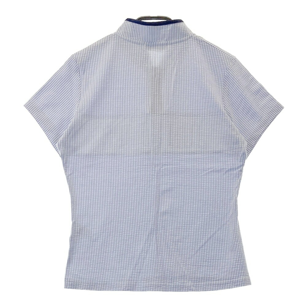 JUN&ROPE ジュン アンド ロペ シアサッカー ハーフジップ半袖Tシャツ ストライプ柄 ブルー系 L 【中古】ゴルフウェア レディース