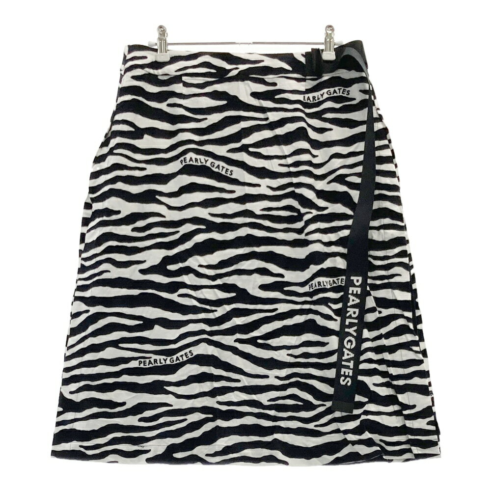 PEARLY GATES パーリーゲイツ 055-1234034 裏地プリーツ 起毛 ミドルスカート ゼブラ柄 ブラック系 1 ..